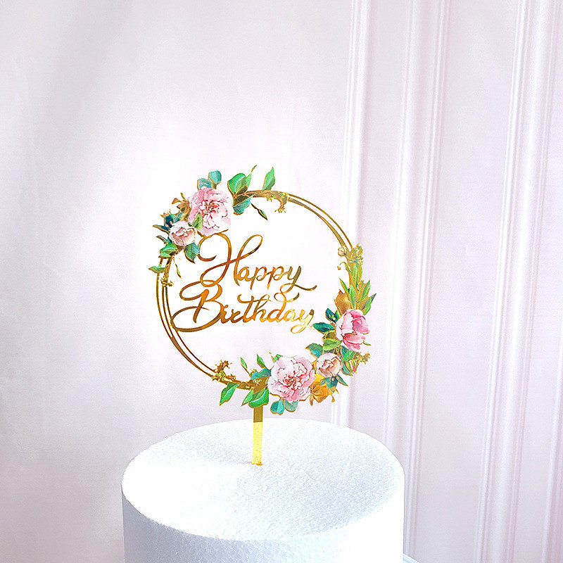 Топпер "Happy Birthday" розовые цветы